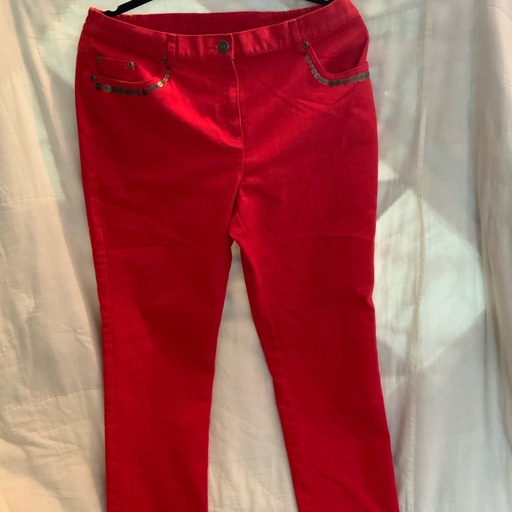 Nwot Ruby Rd. Vibrant Red Pants with Studded Pockets Size 12p